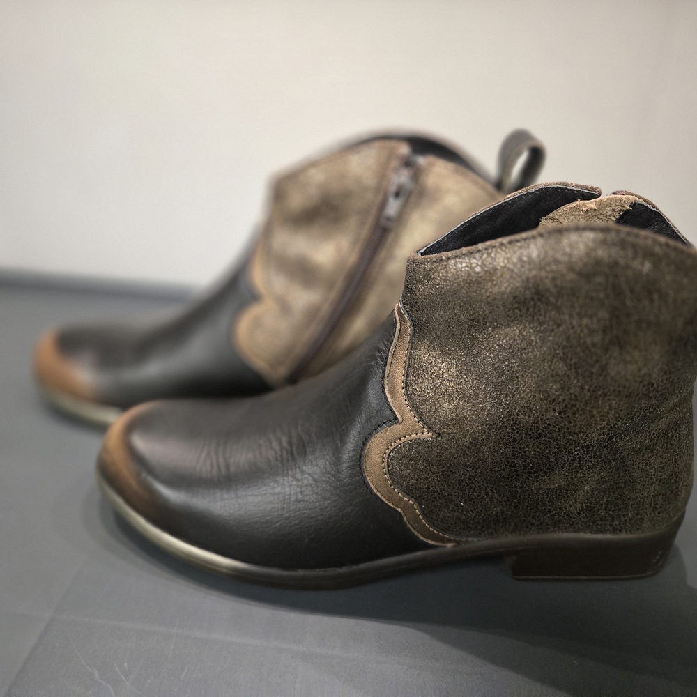 Naot Black and Brown Leather Ankle Boots